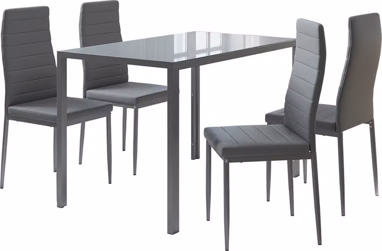 Vicco Grand Eettafelset met 4 stoelen, Grijs, B/D/H: 120 x 75 x 70 cm