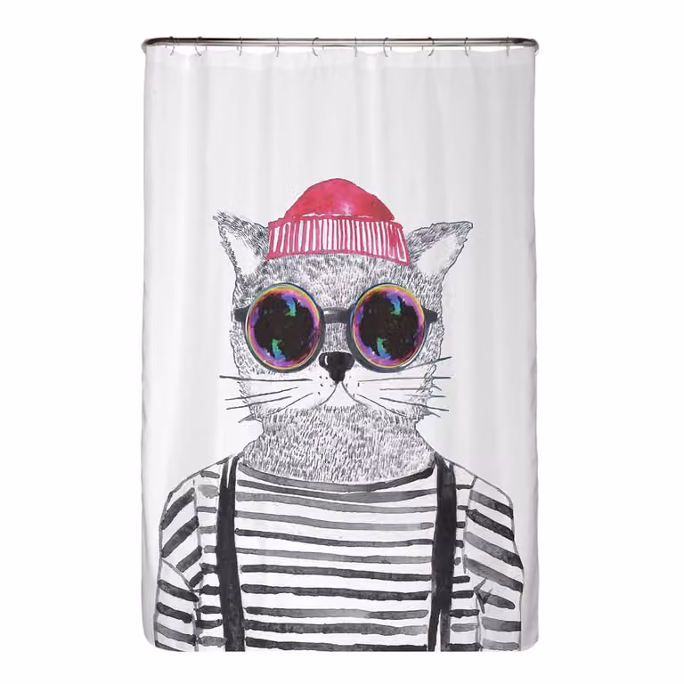 home24 Douchegordijn Hipster Cat microvezel meerkleurig B: 120 cm, H: 200 cm