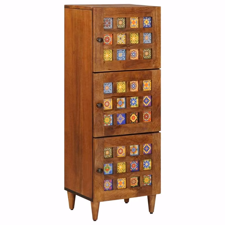 vidaXL Highboard van massief mangohout in walnootkleur, B/D/H: 40 x 33 x 110 cm