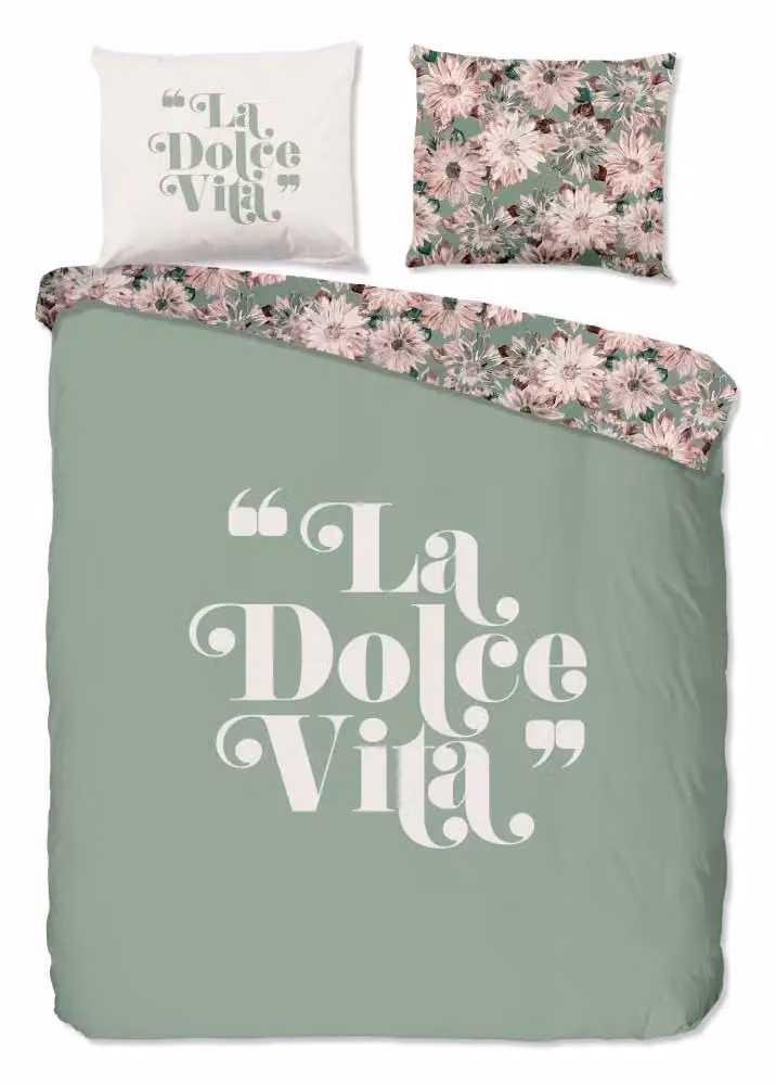 Good Morning Dekbedovertrek Vita - Groen/Roze - 200 x 220 cm - 100% Katoen Renforcé