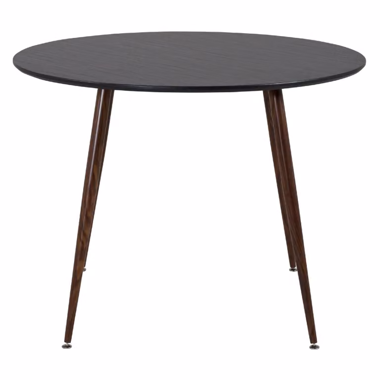 QUVIO Ronde Eettafel met Zwart Tafelblad en Walnoot Poten, Diameter: 100 cm