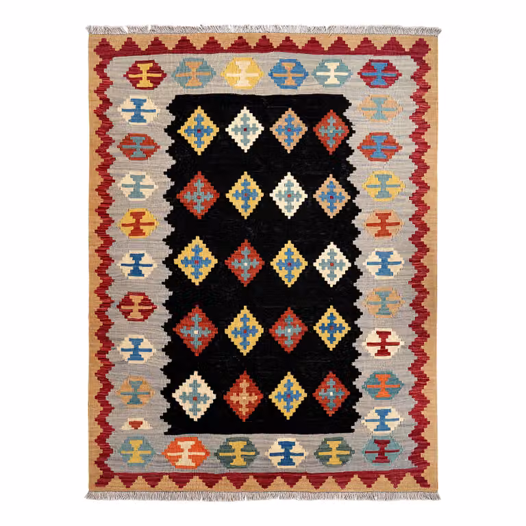 home24 Kelim Gashgai laagpolig vloerkleed zwart multicolor wol B: 149 cm, L: 197 cm