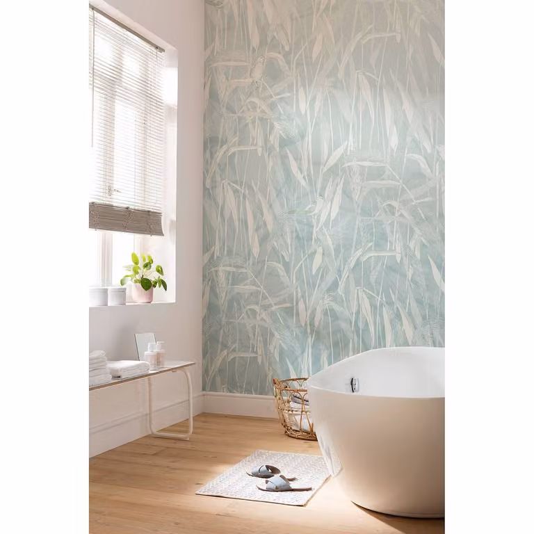 home24 Vlies-fotobehang Reed, Floral, Blauw, B: 200 cm, H: 250 cm