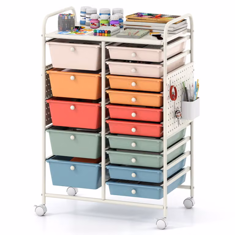 Costway Servierwagen met 15 lades en dienblad, multicolor, B/D/H: 63 x 37 x 87 cm