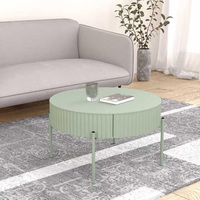 En.casa Salontafel Rill met lade en ronde metalen poten, mintgroen, B: 60 cm, H: 36 cm