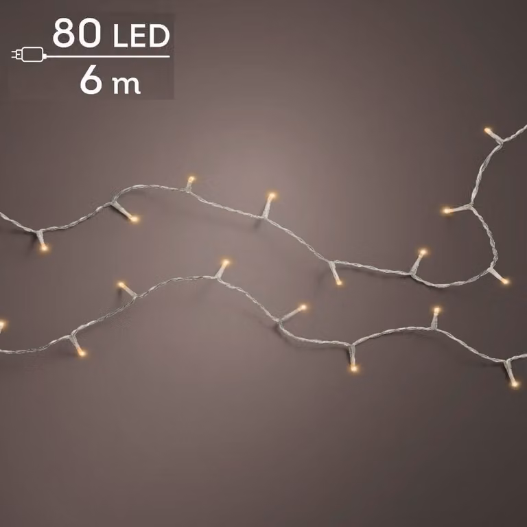 Lumineo Basic LED rijstlampjes transparant 80 stuks klassiek warm