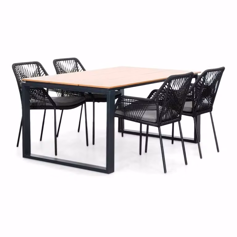 LUX outdoor living Helsinki Natural/Seville zwart dining tuinset voor 4 personen met polywood en touw, Breedte: 160 cm
