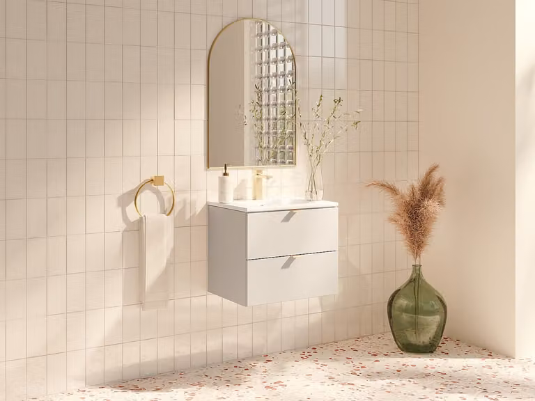 LAVENA Zwevend badkamermeubel met inbouwwastafel in beige en wit - Breedte: 60 cm