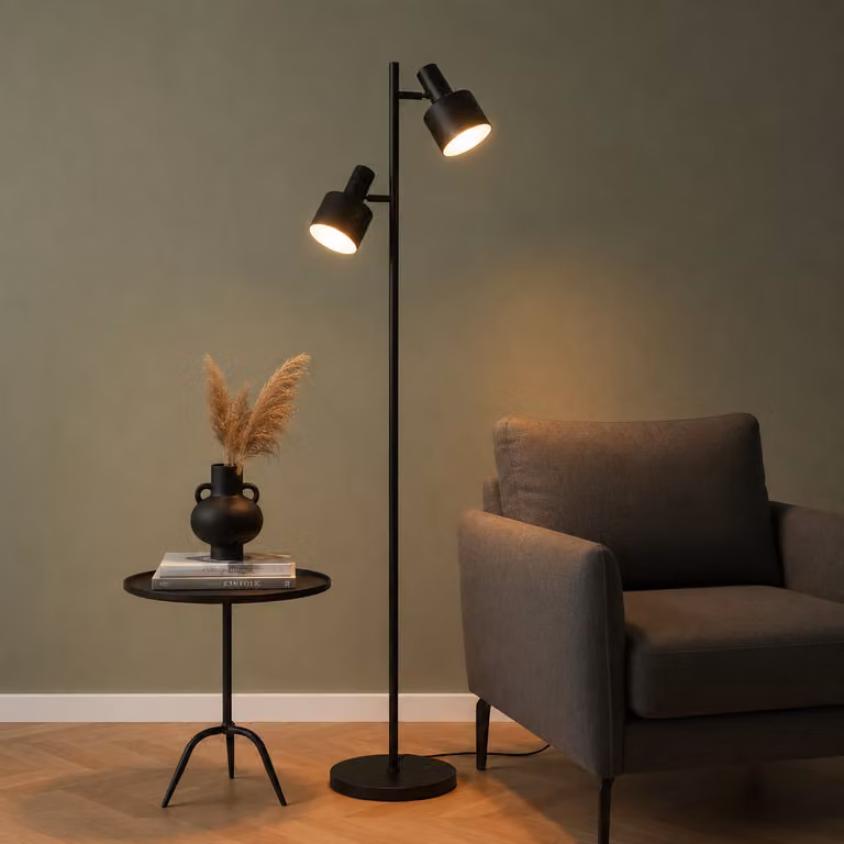 Artdelight Vloerlamp Twinkle zwart retro metalen 2-lichts H 150 cm