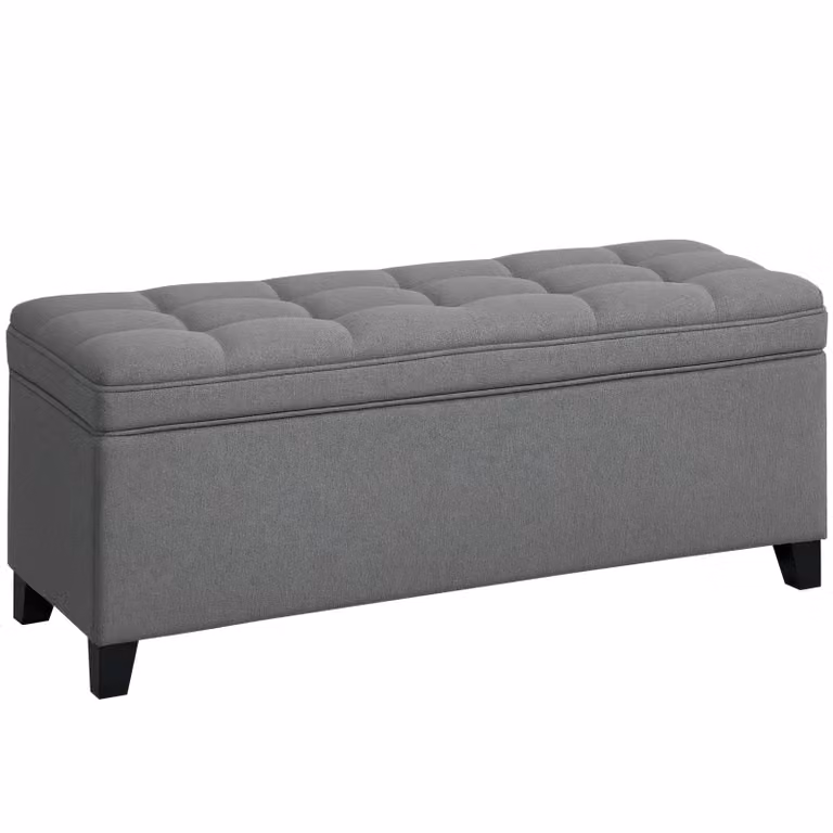 HOMCOM Zitbank met opbergruimte, gestoffeerde bank in linnenlook, donkergrijs, B/D/H: 120 x 40 x 48 cm