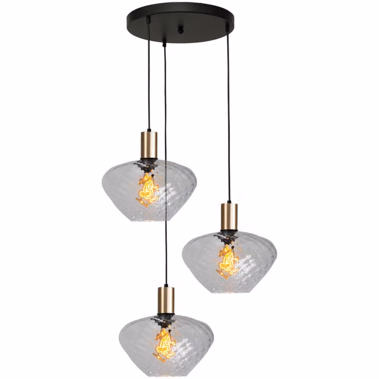 Masterlight Porto met Blossom hanglamp - 3-lichts - Goud - Transparant glas