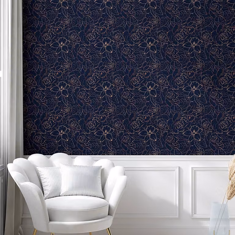 home24 Behang Floral Glamour Blauw Beige 250 cm