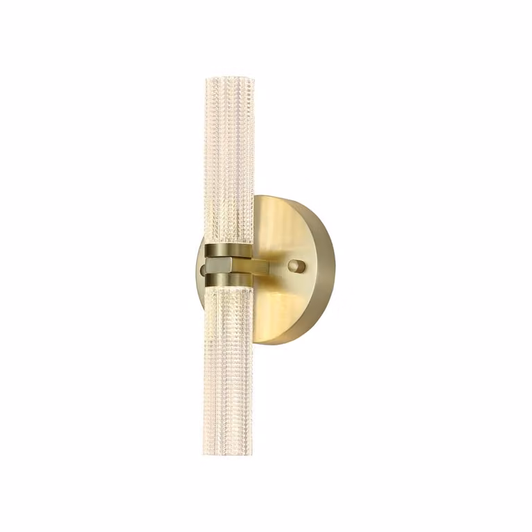 Klassieke Aberdeen dubbel Searchlight wandlamp in goud/messing met transparant glas