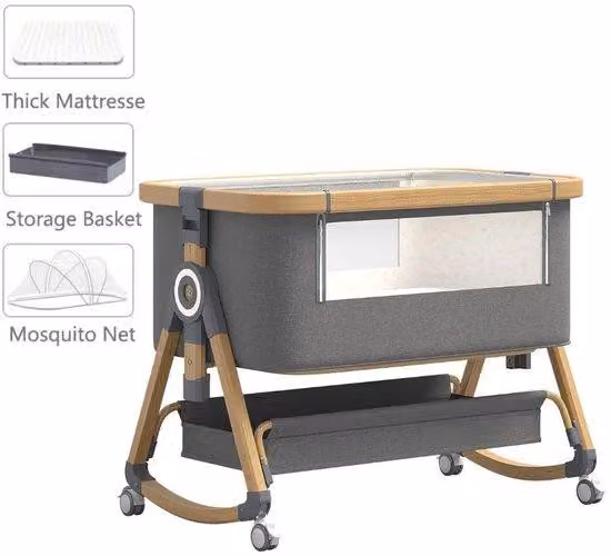 3-in-1 babybed met 6 hoogtestanden, zwenkbaar en antibacterieel, grijs, B: 92 cm, D: 55 cm, geschikt voor 0-36 maanden (tot 15 kg) en refluxpreventie