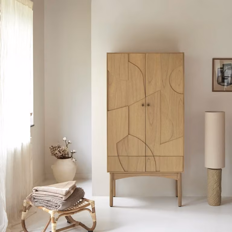 Tikamoon Dressoir Mindi hout - Beige - Breedte: 90 cm