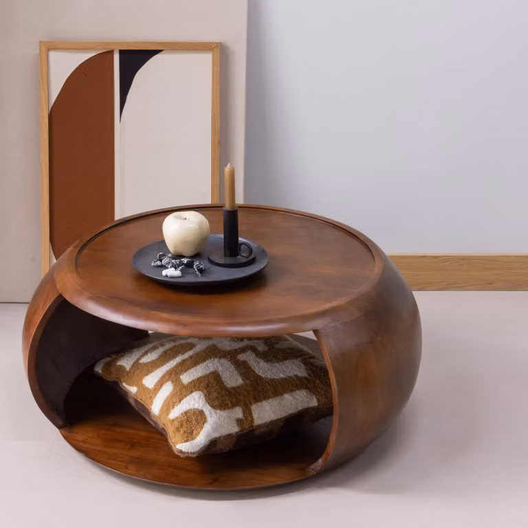 WOOOD Ronde Salontafel Cole Mangohout - Bruin - B: 72 cm, D: 72 cm, H: 36 cm