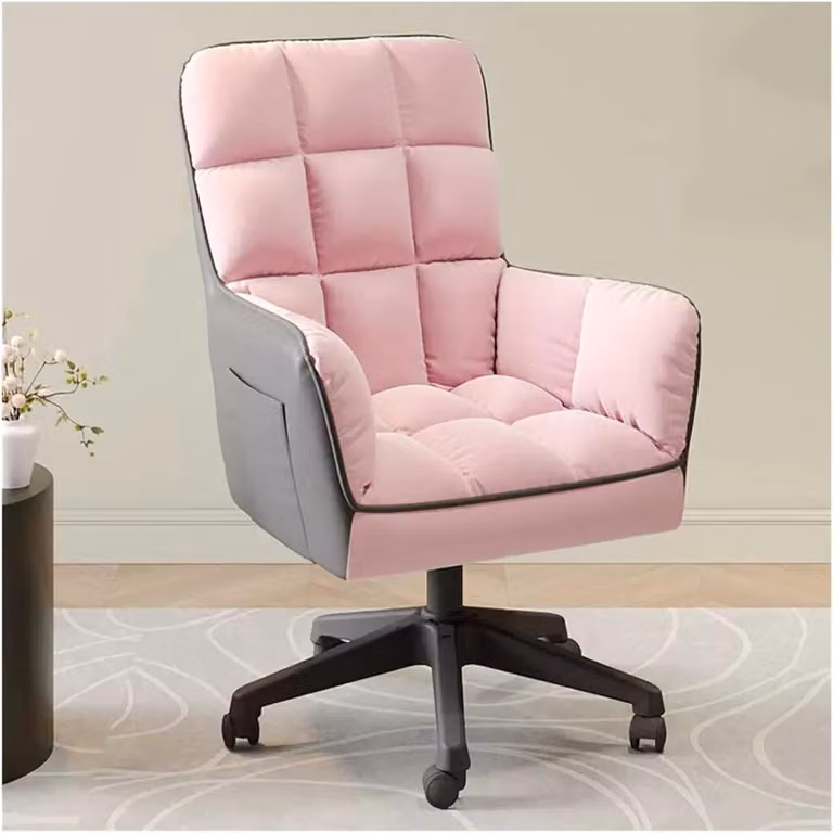 Ergonomische draaibare fauteuil met hoge rug voor thuiswerken en woonkamer - Roze
