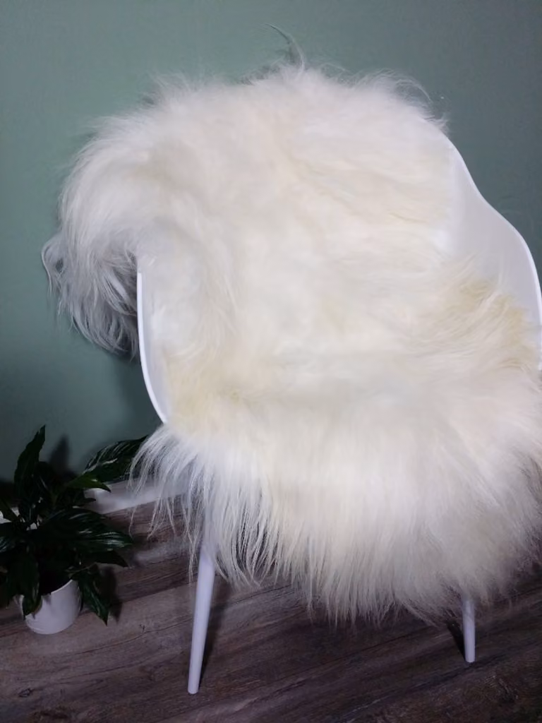 Echte witte schapenvacht vloerkleed van wol en leer XL 120 cm