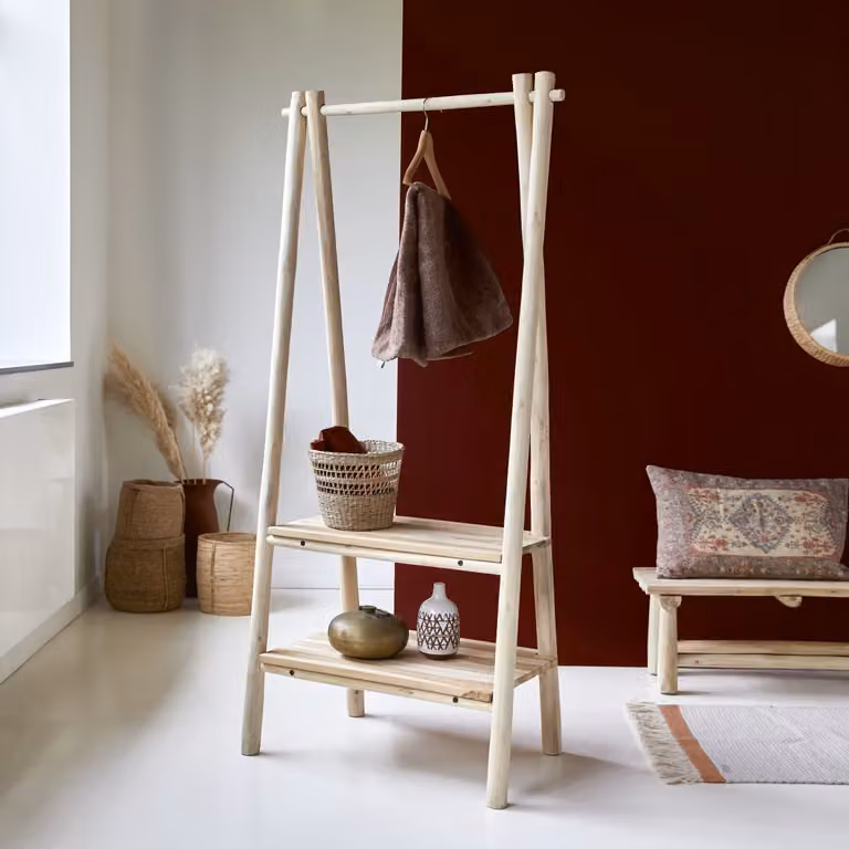 Tikamoon Driftwood handdoekenrek van massief teakhout - Bruin/Beige - B: 70,0 cm, D: 45,0 cm, H: 158,0 cm