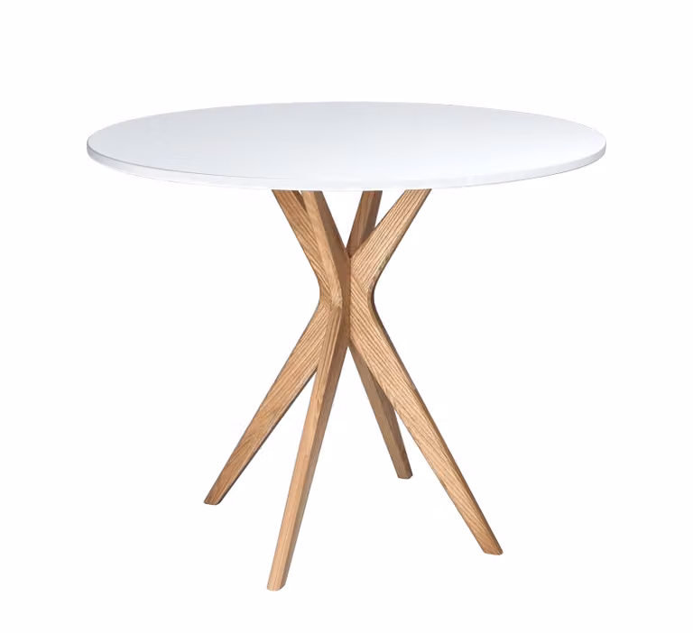Ronde tafel Jubi van essenhout in wit, doorsnee 70 cm