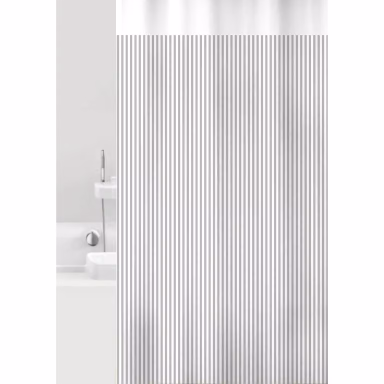 home24 Douchegordijn Vertical met strepen, polyester, turquoise/grijs, B: 180 cm, H: 200 cm