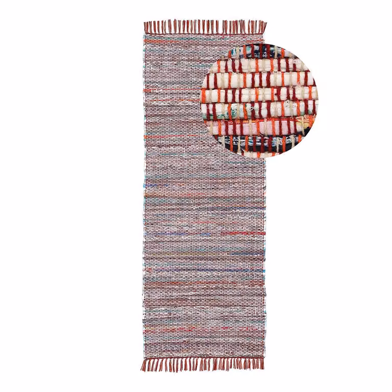 home24 Loper Kelim Chindi Vloerkleed Rood/Multicolour B: 80 cm, L: 400 cm