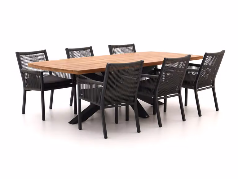 Manifesto Furniture Diningset Manifesto 7-delig voor 6 personen in teakhout met ovaal tafelblad en grijze stoelen