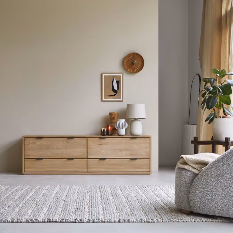 Tikamoon Senson Massief Eikenhouten Tv-meubel - Bruin - B: 180 cm, D: 44,5 cm, H: 55 cm