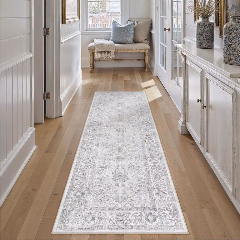 Vintage Wasbare Loper Grijze Tapijt voor Keuken, Hal en Slaapkamer, B/D: 60 x 240 cm