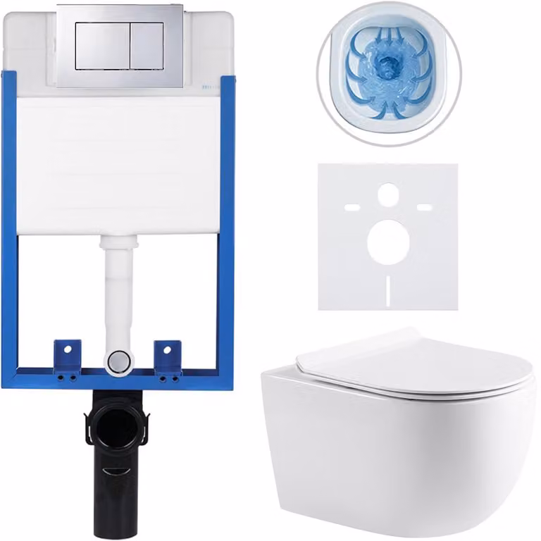 CERANO Complete inbouwtoiletset Lite/Felci - Wit glanzend - Met chroomkleurige Classic toiletknop - 52,5 x 36 cm