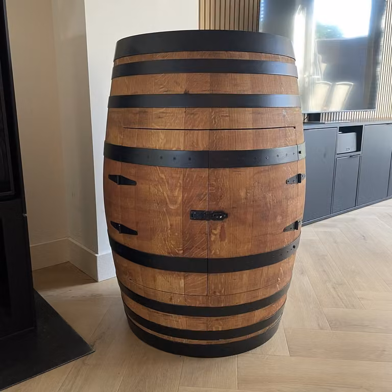 Syrah Eiken Wijnvat Drankkast met Wijnrek en Plank, 225 liter, Zwart