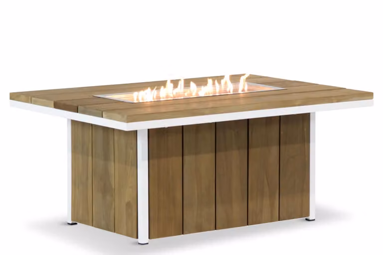 Lifestyle Garden Furniture Seaside lounge vuurtafel met teak en aluminium, wit/bruin, B: 120 cm, D: 80 cm