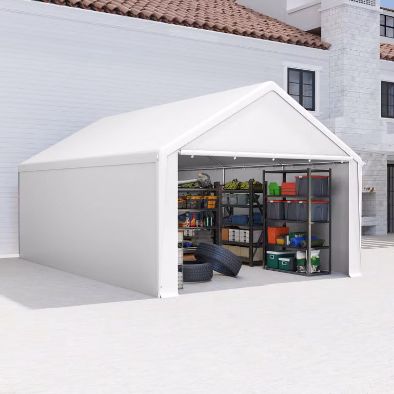 LZQ Carport Partijtent met afneembare zijwanden, wintervast en UV-bestendig, wit, 4 x 6 meter