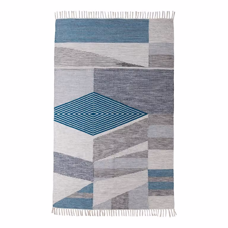home24 Vloerkleed Vintage Modern Kelim turquoise/wit, Breedte: 140 cm, Lengte: 200 cm