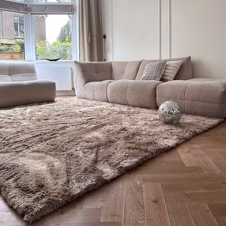 Hoogpolig vloerkleed Scandinavisch design polyester bruin/taupe rechthoekig