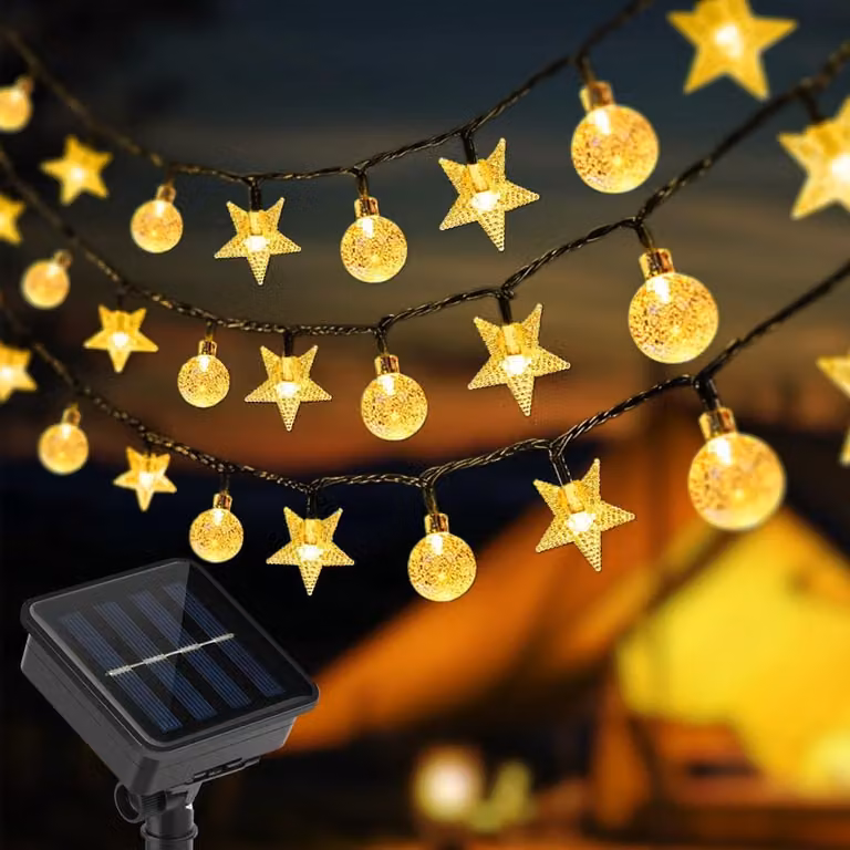 IP65 waterdichte tuinverlichting op zonne-energie met 100 leds en 8 verlichtingsmodi, 12 meter kristallen bol- en stervormige lichtketting voor terras en tuin