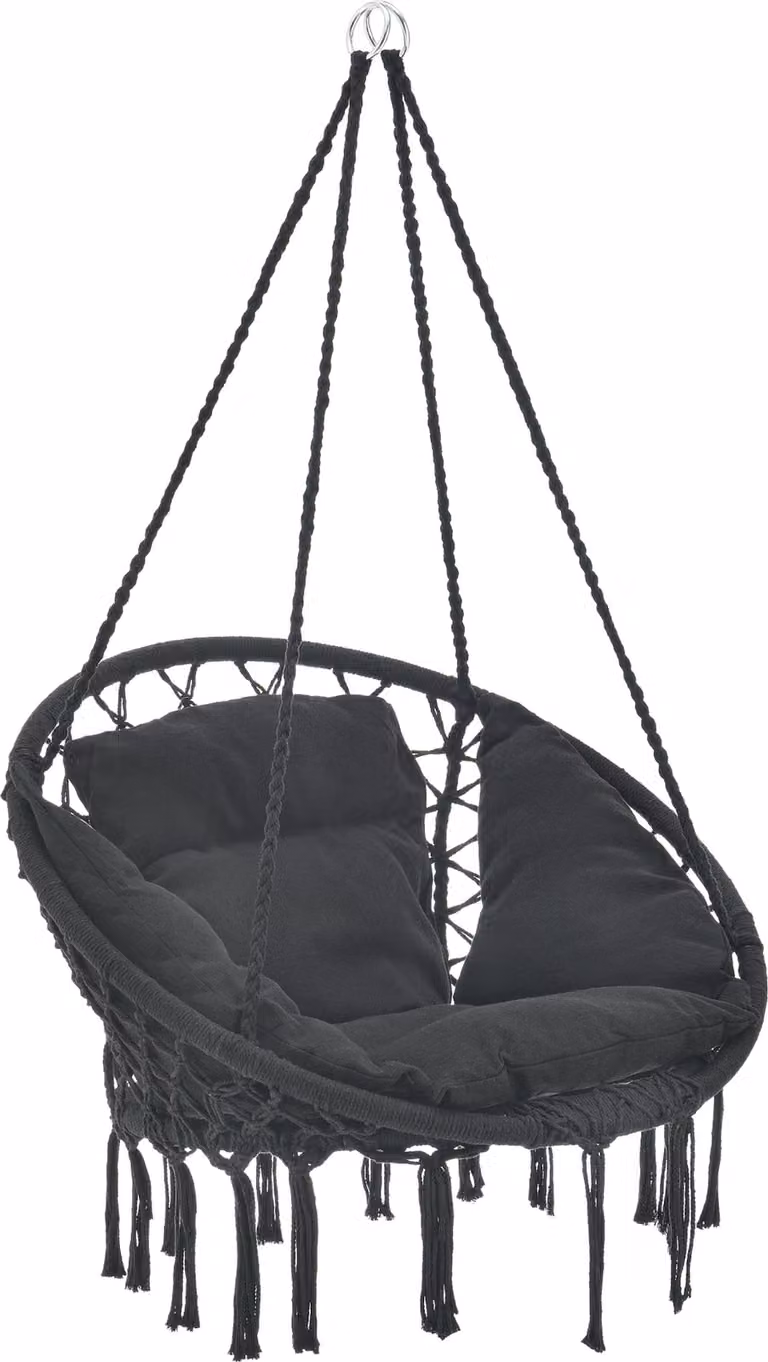 Casa.pro Hangstoel met kussen voor volwassenen, zwart, geschikt voor tuin, terras of balkon