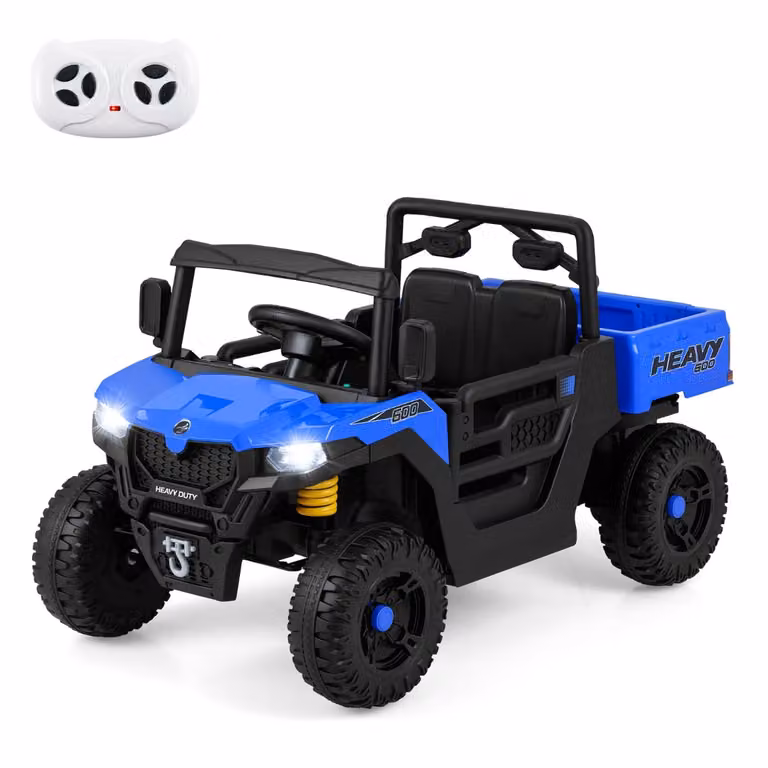 Costway Elektrische Kinderauto Kiepwagen met Afstandsbediening en Led-verlichting Marineblauw