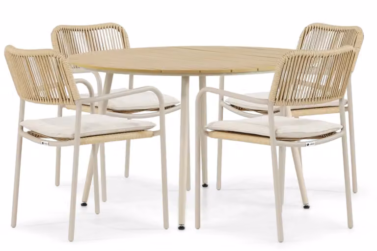 Coco Penya/Matale 5-delige moderne tuinset met ronde tafel in beige