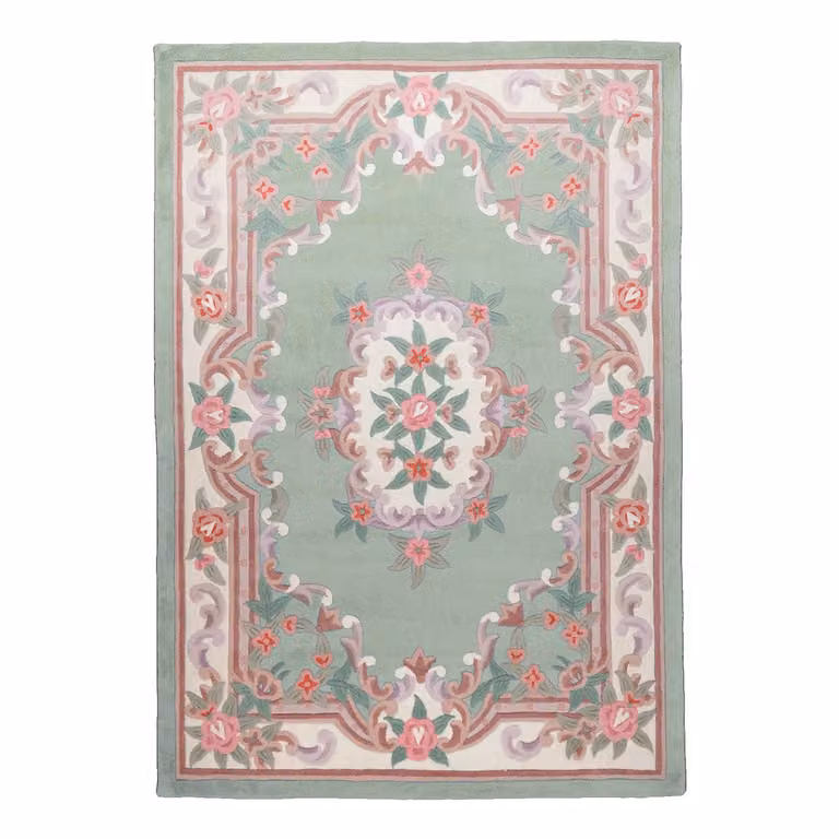 home24 Laagpolig vloerkleed Ming groen/lichtgroen, B/D: 120 x 180 cm, platweefsel met floraal en oosters design