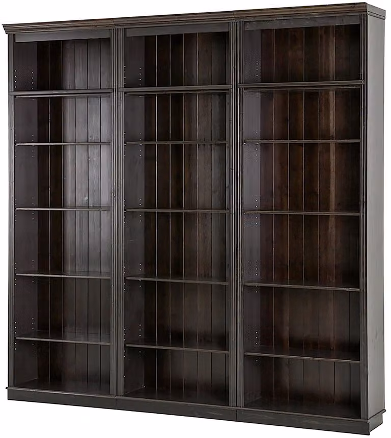 Anita Boekenkast in donkerbruin grenen, B: 223 cm, H: 222 cm, D: 34 cm
