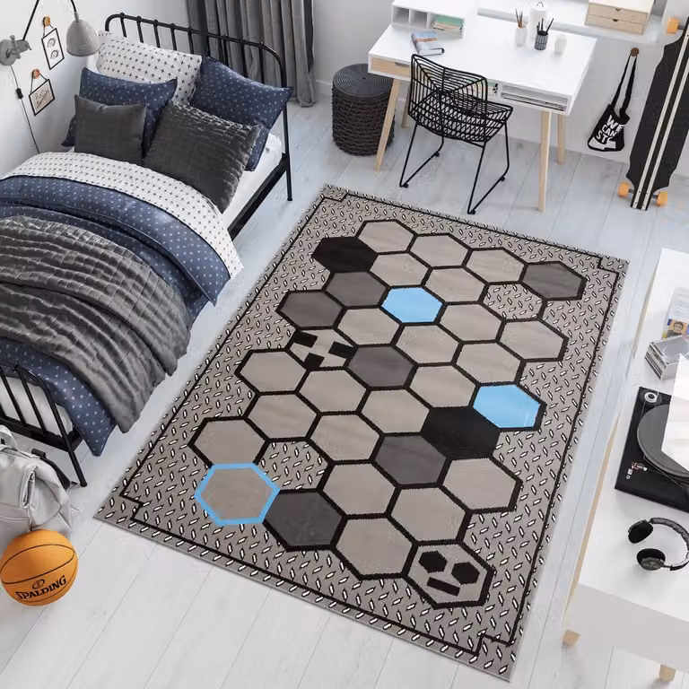 Tapiso Patras Vloerkleed Grijs Blauw Zwart voor Kinderkamer en Jeugdkamer B/D: 80 x 150 cm