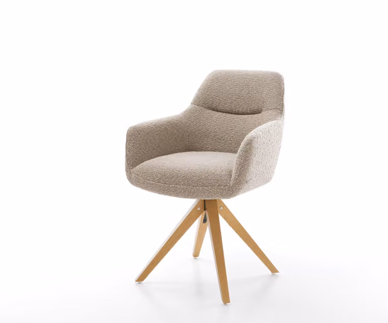 DELIFE Pejo-Flex Draaistoel met Houten Frame en Bouclé Stoffering in Beige/Bruin