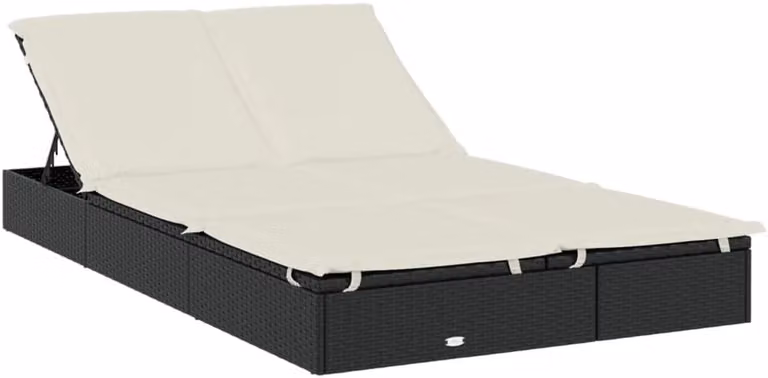 2-persoons PE-rotan zonnebed met rond dak en verstelbare zitting, zwart, B/D/H: 211 x 112 x 140 cm