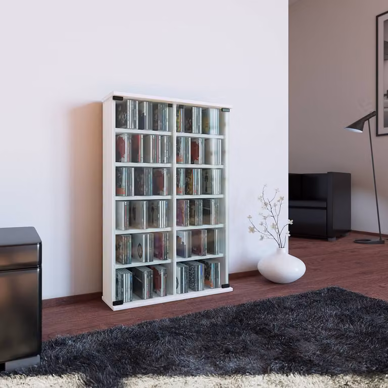 home24 Vitrinekast Roma wit met glazen deuren en interne planken B/D/H: 60 x 18 x 92 cm