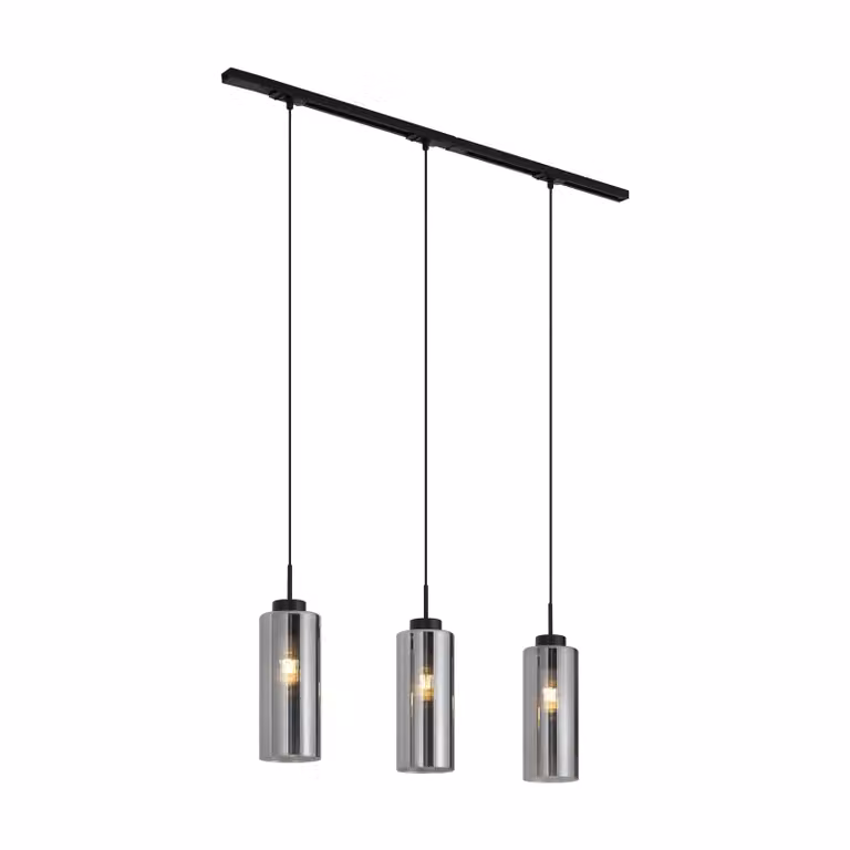 Qazqa Modern railsysteem zwart met 3 dimbare hanglampen met transparant glas en led-verlichting (1-fase)