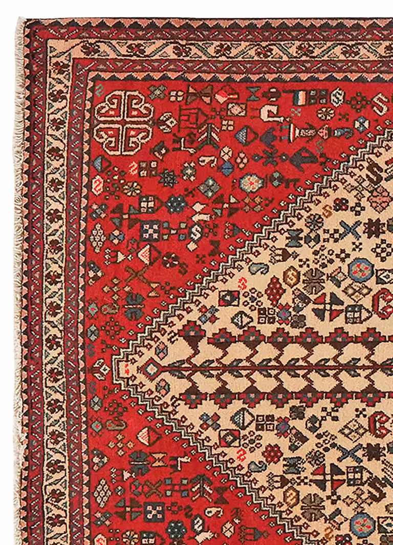 home24 Laagpolig vloerkleed Abadeh beige en rood wol B: 109 cm, L: 166 cm