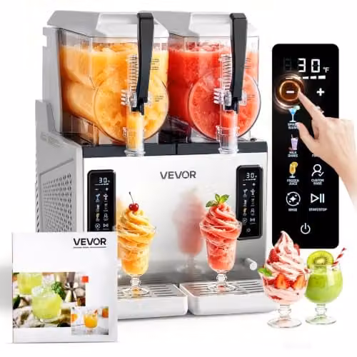 VEVOR Slushmachine met 2 tanks van 3 liter, elektrische ijsbereider voor slushies, margarita's en smoothies, 450 W, wit/transparant