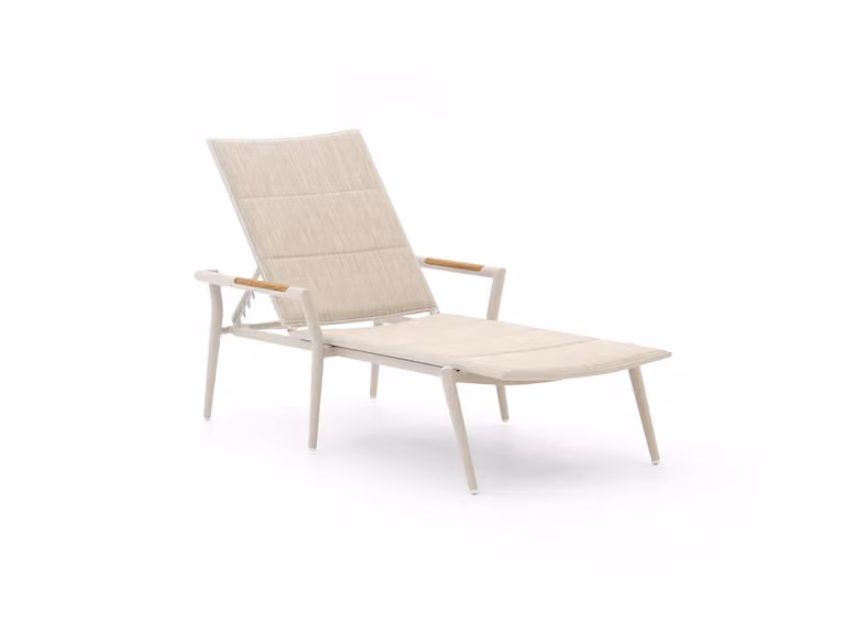 Verstelbaar ligbed Manifesto met aluminium frame en teak - Beige