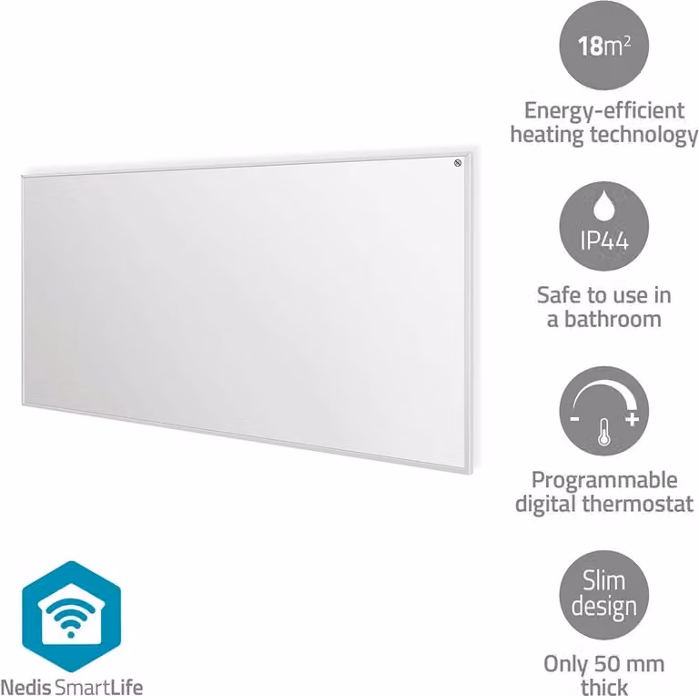 Nedis Infraroodverwarming 700W met Wi-Fi, Digitale Thermostaat en Afstandsbediening, Wit
